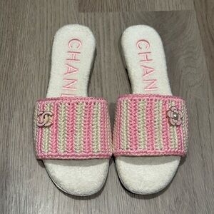 CHANEL Pink Terry Mules